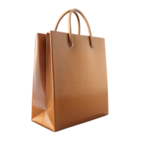 A brown purse with a gold handle sits on a transparent background png