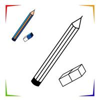 Pencil and eraser coloring page. Educational worksheet. Elements for coloring book, design illustrations in the style of outline for kids. vector