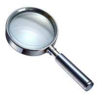 A magnifying glass is shown in a transparent background png