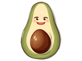 Funny live avocado with eyes smiling, healthy food, funny fruit, isolated on transparent background png