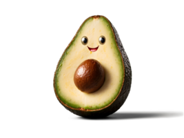 Funny live avocado with eyes smiling, healthy food, funny fruit, isolated on transparent background png