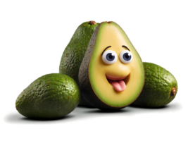 Funny live avocado with eyes smiling, healthy food, funny fruit, isolated on transparent background png