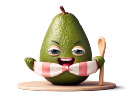 Funny live avocado with eyes smiling, healthy food, funny fruit, isolated on transparent background png