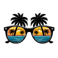 uma par do oculos de sol com uma tropical de praia cena refletido dentro a lentes png