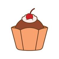 Cute Chocolate Cupcake with Outline Dessert Baking Illustration vector