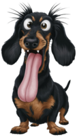 graphics with funny dachshund, with big tongue and surprised eyes png