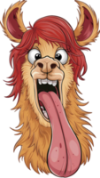 graphics with funny llama with big tongue and surprised eyes png