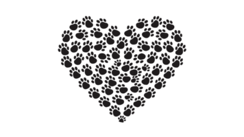 a collection of black paw prints forms the shape of a heart png