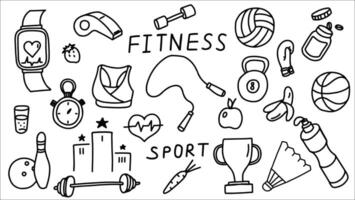 Doodle Art Displaying Various Fitness and Sports Equipment in Black and White vector