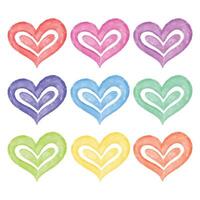 Watercolor hand drawn hearts set on white background vector