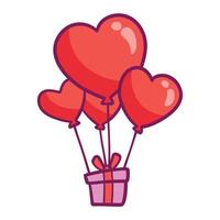 regalo en un caja con pelotas en el formar de corazones San Valentín día vector