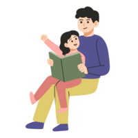 papà e figlia lettura libri insieme illustrazione png