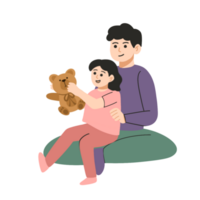Daddy and daughter playing toy together illustration png