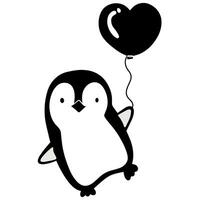 Cute black and white penguin with love balloon illustration vector