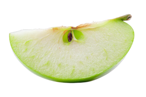 Fresh green apple slice with seeds, showcasing a clean cross-section and vibrant texture, perfect for healthy eating and fruit-related concepts. png