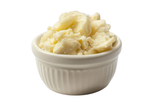 A close-up of a white bowl filled with creamy butter. Perfect for culinary, dairy, and food-related concepts and designs. png