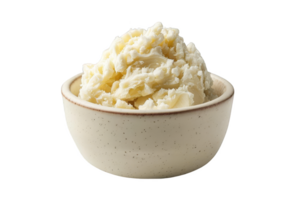 Smooth and creamy mashed potatoes in a ceramic bowl. Perfect for food-related content, recipes, and culinary presentations. png