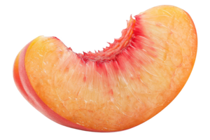 Close-up of a juicy peach slice with vibrant colors and detailed textures, perfect for culinary, nutrition, and healthy eating concepts. png