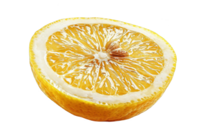 Close-up of a halved lemon showcasing its fresh, juicy texture and vibrant yellow color, perfect for culinary or health-related imagery. png