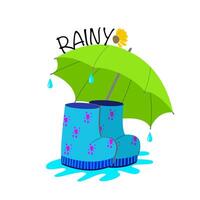 Boot with umbrella in rainy season vector