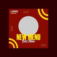 red and yellow social media post design for restaurant menu promotion. vector