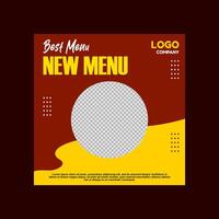 red and yellow social media post design for restaurant menu promotion. vector