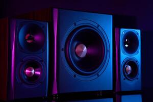 Multimedia acoustic sound speakers with neon lighting photo