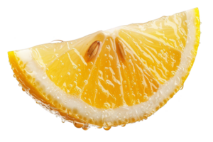 Citrus freshness captured in a close-up of a juicy lemon wedge. Perfect for culinary, health, and refreshing summer theme projects. png