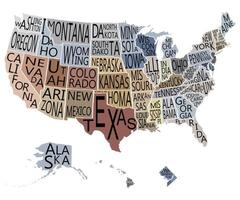 unido estados de America mapa con del estado nombre garabatear a mano dibujo. vector
