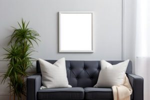 minimalistische leven kamer poster mockup met blanco kader png