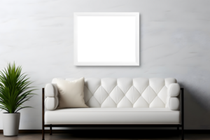 Modern White Sofa Poster Mockup Interior png