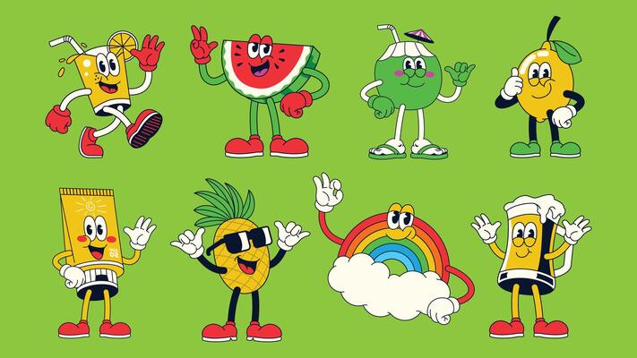 Happy Summer Cartoon Character Set Collection