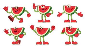 Collection of Happy Watermelon Characters with Various Pose vector
