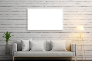 Minimalist Living Room Poster Mockup, Blank Frame png