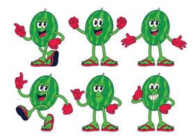 Happy Watermelon Character Cartoon with Various Pose vector