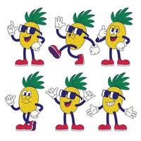 Happy Pineapple Cartoon Characters with Various Pose vector