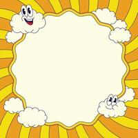 Summer Frame Background with Cloud Cartoon Character in Retro Style vector