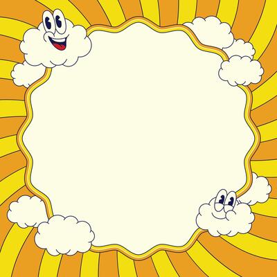 Summer Frame Background with Cloud Cartoon Character in Retro Style