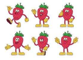 Happy Strawberry Cartoon with Various Pose vector