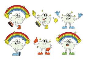 Happy Cloud with Rainbow Cartoon in Different Pose vector