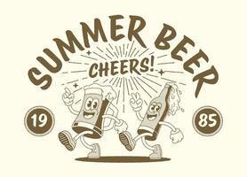 Happy Summer Beer Cartoon Character in Vintage Style vector