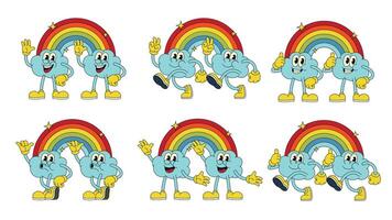 Collection of Happy Rainbow and Cloud Character in Different Pose vector