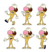 Funny Ice Cream Cartoon with Various Pose vector