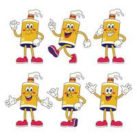 Happy Sunscreen Bottle Cartoon Character with Various Pose vector