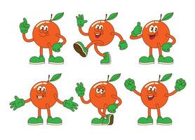 conjunto de contento naranja dibujos animados en diferente actitud vector