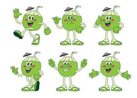 Cartoon of Happy Coconut Character with Various Pose vector