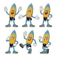 Happy Fish Surfboard Cartoon Character in Different Pose vector