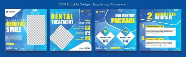 Medical dental healthcare social media post template. Modern banner design with blue color and place for the photo. Suitable for social media, websites, flyers, and banners. vector