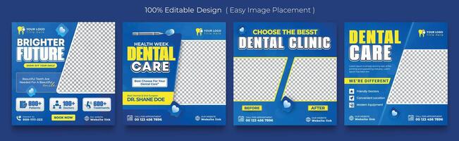 Medical dental healthcare social media post template. Modern banner design with blue color and place for the photo. Suitable for social media, websites, flyers, and banners. vector