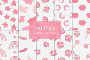 Set of cute illustrations pink abstract patterns vector